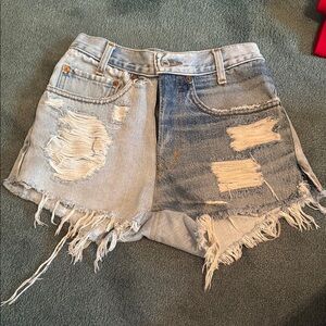 Two-Tone Distressed Levi's Denim Shorts